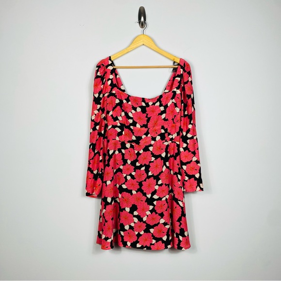 Reiss Andi Coral Graphic Floral Size 10 Square Neck Mini Dress - Picture 2 of 9